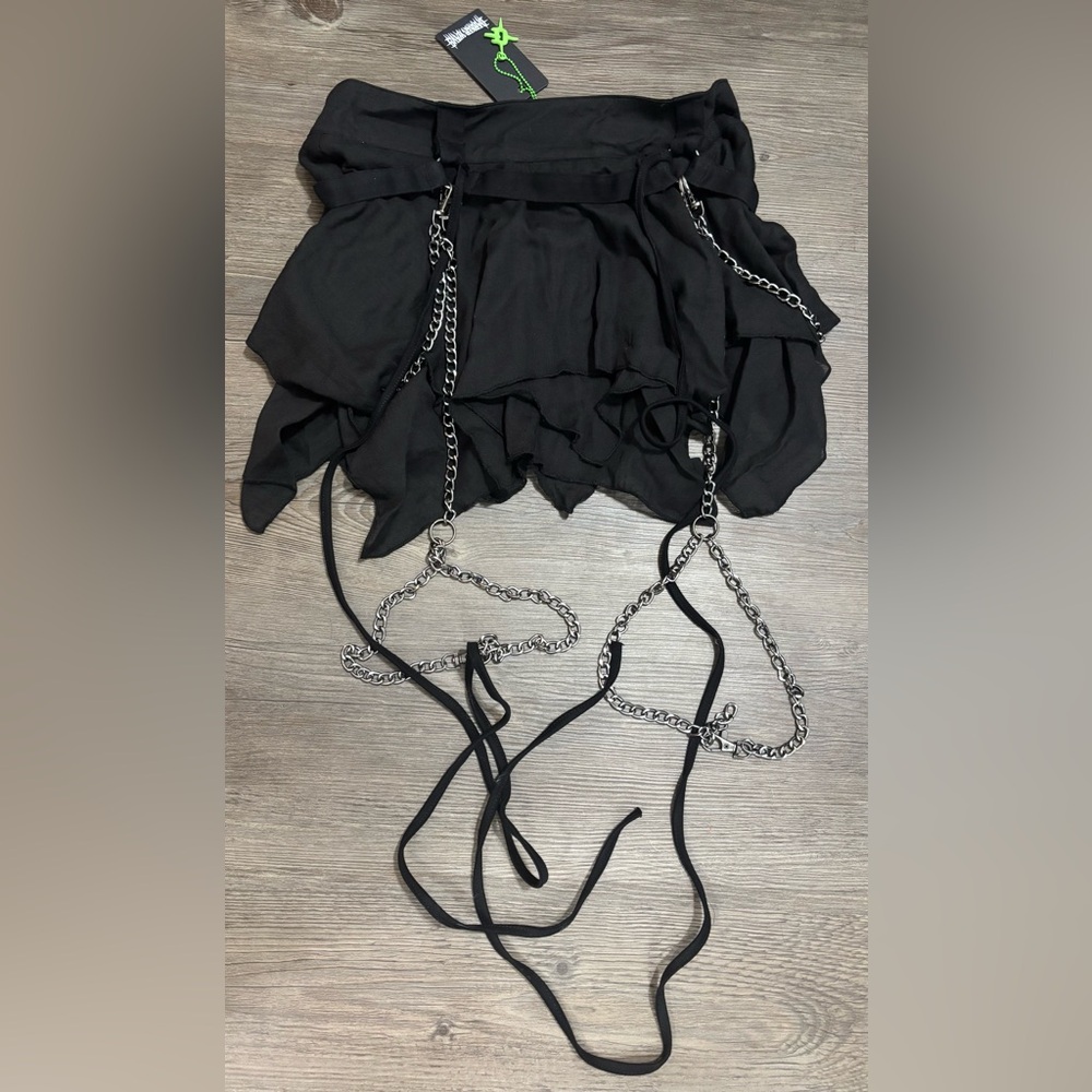NWT Dolls Kill / Darker Wavs Warp Mini Skirt With Leg Chains